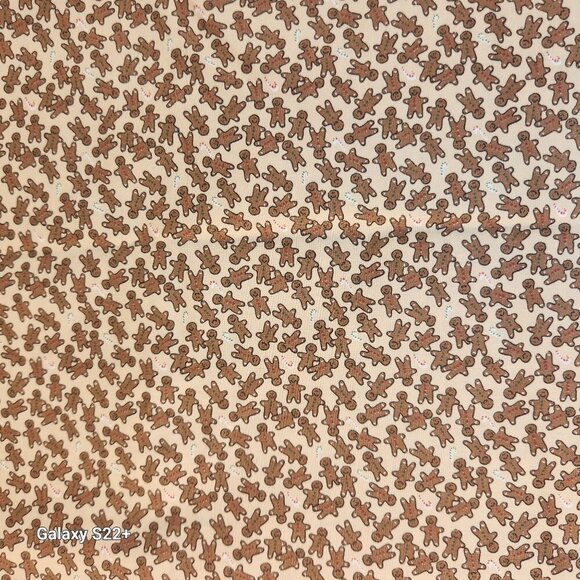 Gingerbread Man Candy Cane Christmas Holiday Printed Fabric Beige Brown Red Gree - Picture 2 of 7